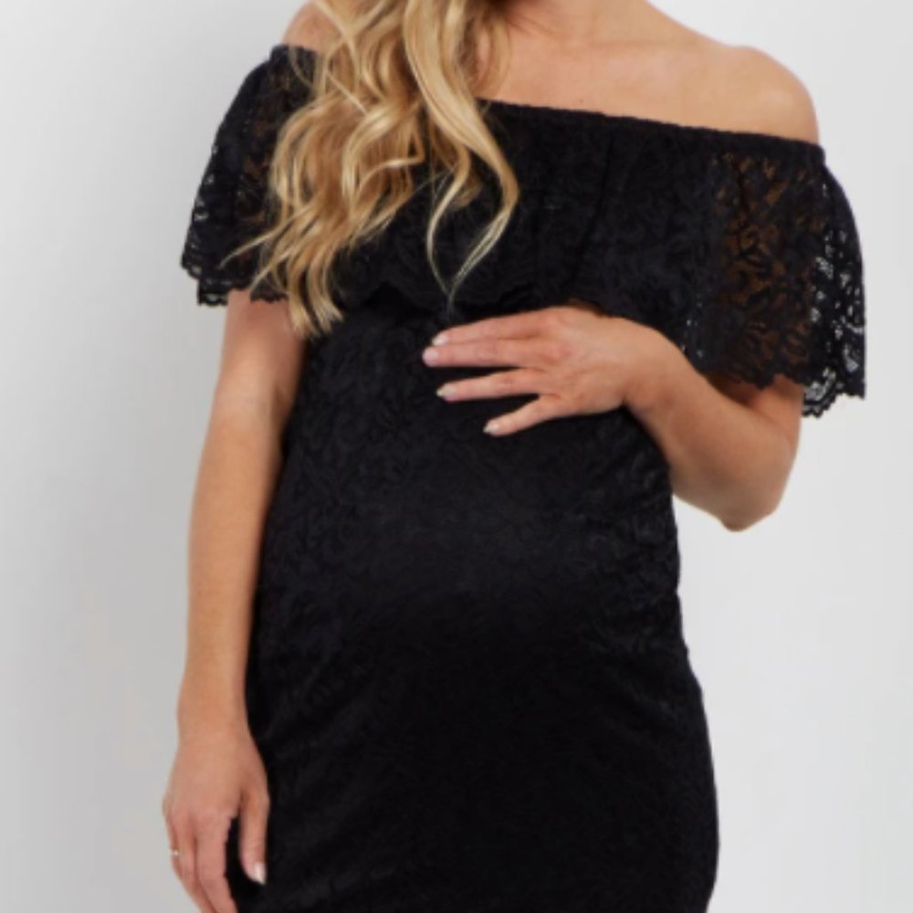 PinkBlush Lace Off Shoulder Fitted Maternity Dress